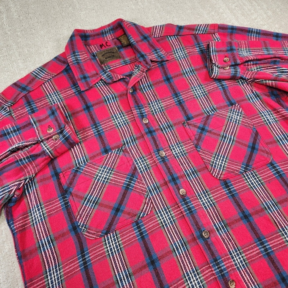 Vintage St Johns Bay Flannel Shirt Men Large Tall Heavy Cotton Red Plaid 90s
